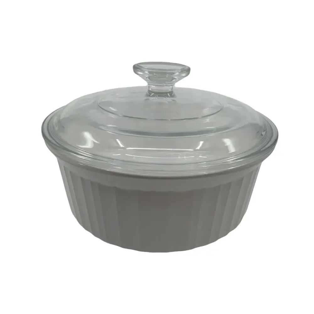 CorningWare French White F-5-B Round Casserole Dish w/Lid 1.6L Ribbed